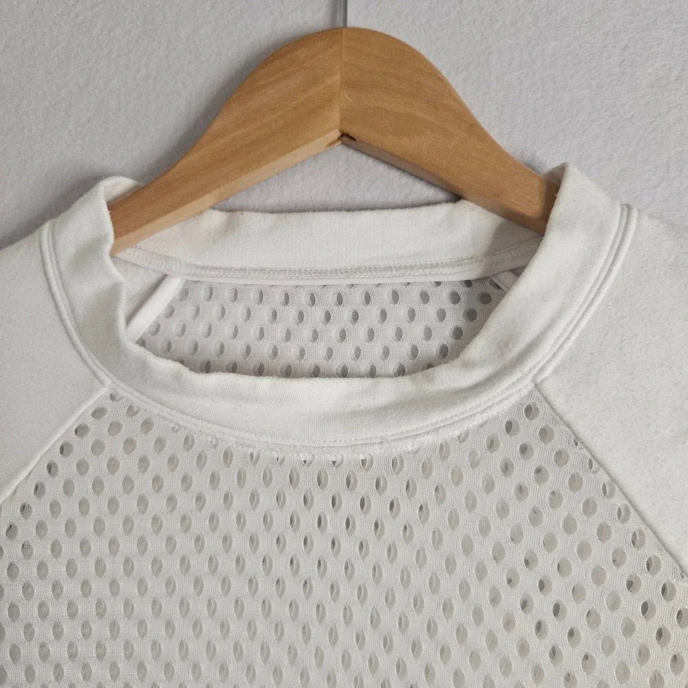 Alo‎ Yoga White Mesh Panel Long Sleeve Sweatshirt Pullover Workout Top